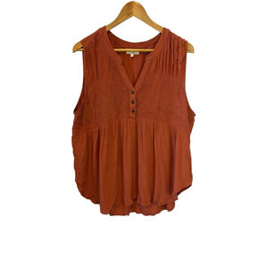 Women's Ivy Coral Amber Sleeveless Tank Top Boho V Neck Shirt L